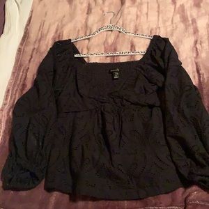 Banana Republic eyelet twist shirt, black, size S